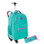 Kit Mochila Carrinho 4 Rodas Sestini Rolling e Estojo com Bolso Azul - Turquesa