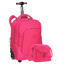 Kit Mochila Carrinho 2 Compartimentos e Lancheira 2 Compartimentos Sestini Crinkle Rosa - Pink