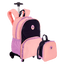 Kit Mochila Carrinho e Lancheira Grande Capricho Block - Coral