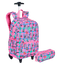 Kit Mochila Carrinho Externo e Estojo 2 Compartimentos Capricho Student - Rosa Claro