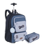 Kit Mochila Carrinho Grande mais Lancheira 2 Compartimentos e Estojo 3 Compartimentos Capricho Class - Azul