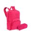 Kit Mochila Grande Sestini Happy Crinkle e Estojo 2 Compartimentos - Rosa