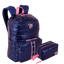 Kit Mochila Grande Puffer e Estojo Box Especial 3 Compartimentos Capricho Puffer - Azul