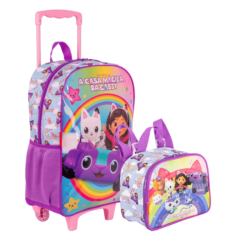 Kit Mochilete Grande e Lancheira Pequena Gabby M Rainbows - Colorido