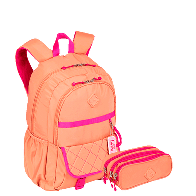 Kit  Mochila 2 Compartimentos e Estojo 3 Compartimentos Sestini Lover - Coral