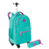 Kit  Mochila Carrinho 4 Rodas Sestini Rolling e Estojo com Bolso Azul - Turquesa