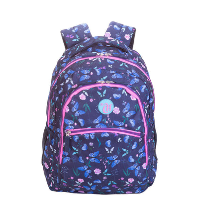 Mochila Grande 2 Compartimentos Capricho Student Azul - Borboletas