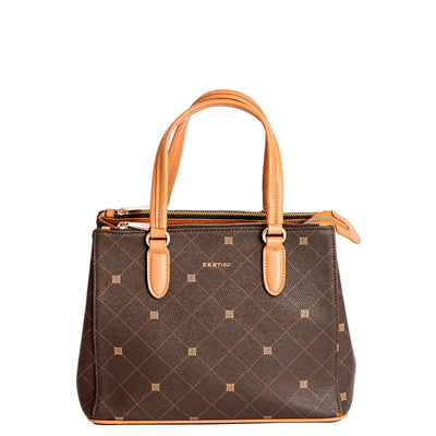 Bolsa Satchel Média Sestini Monograma - Marrom