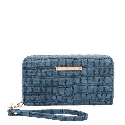 Carteira Zíper com Alça de Mão Fellipe Krein SS23 Croco - Azul