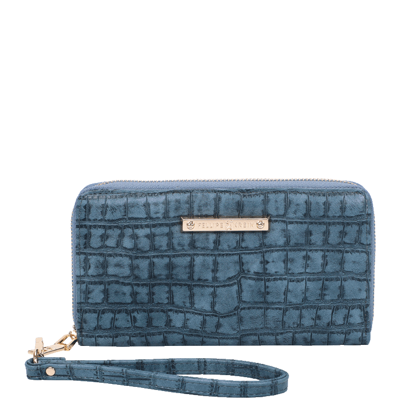 Carteira Zíper com Alça de Mão Fellipe Krein SS23 Croco - Azul