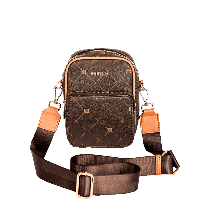 Bolsa Cross Bag Pequena Sestini Monograma - Marrom