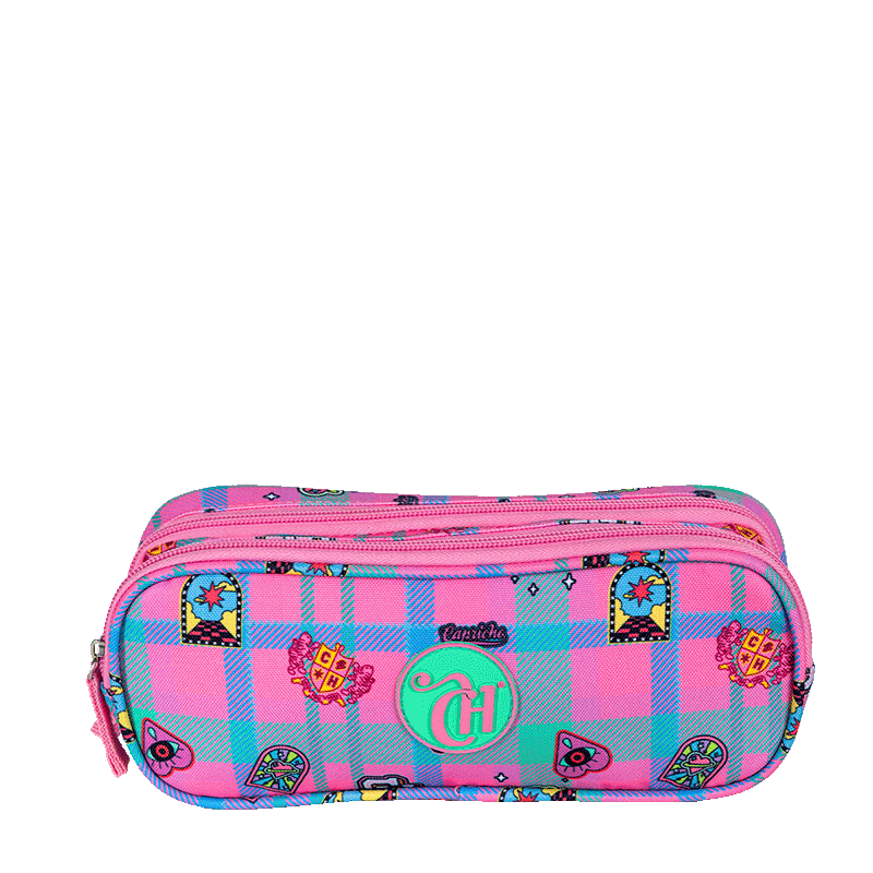 Estojo 2 Compartimentos Capricho Student School - Rosa Claro