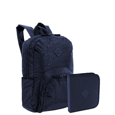 Kit  Mochila Grande Sestini Happy Crinkle e Estojo Artistico - Azul