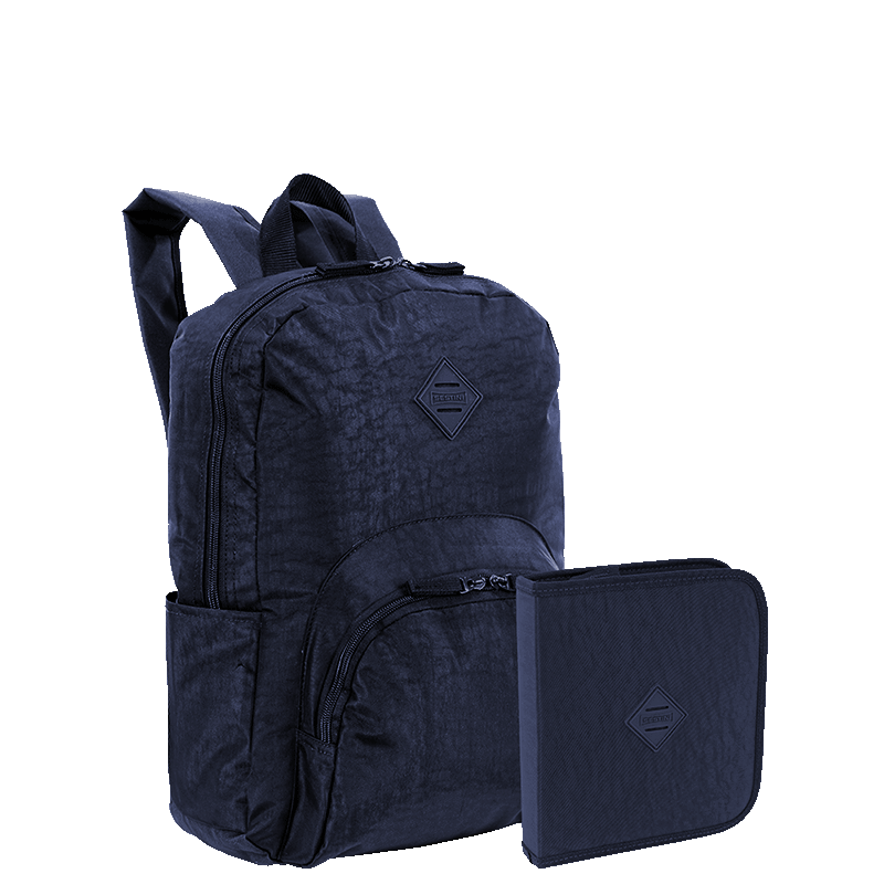 Kit  Mochila Grande Sestini Happy Crinkle e Estojo Artistico - Azul