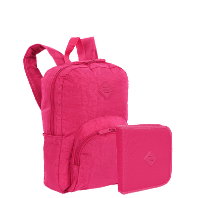 Kit  Mochila Grande Sestini Happy Crinkle e Estojo Artistico - Rosa