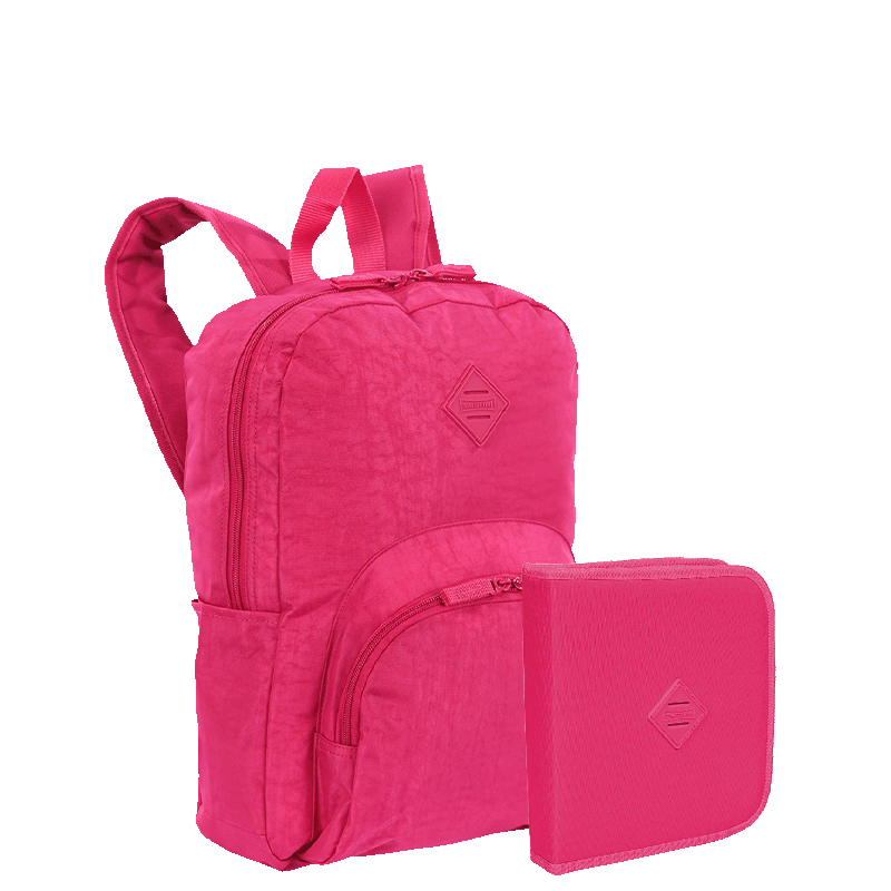 Kit  Mochila Grande Sestini Happy Crinkle e Estojo Artistico - Rosa