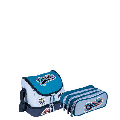 Kit  Lancheira 2 Compartimentos e Estojo 3 Compartimentos Capricho Class - Azul