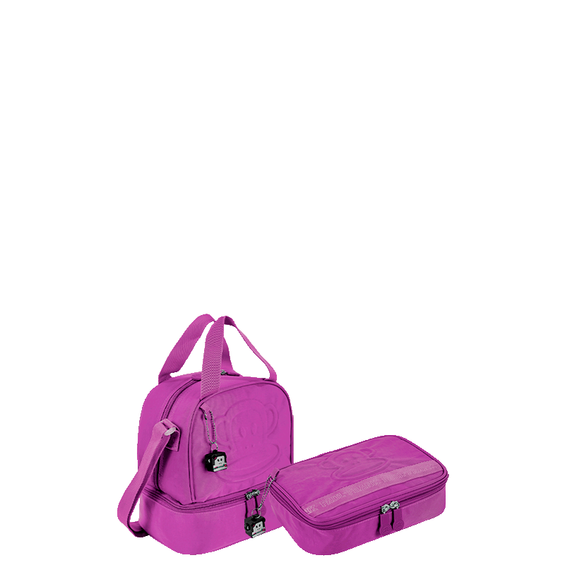 Kit  Lancheira 2 Compartimentos e Estojo Box Especial Paul Frank T03 Roxo - Orquídea