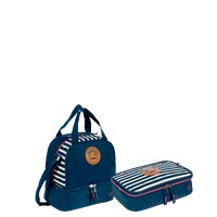 Kit Lancheira 2 Compartimentos e Estojo Box Especial Paul Frank World Azul - Marinho