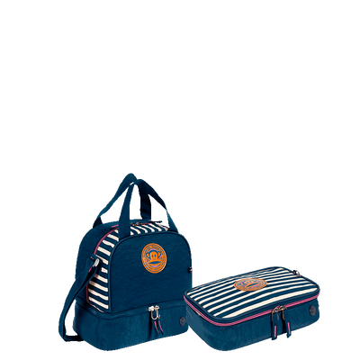 Kit Lancheira 2 Compartimentos e Estojo Box Especial Paul Frank World Azul - Marinho