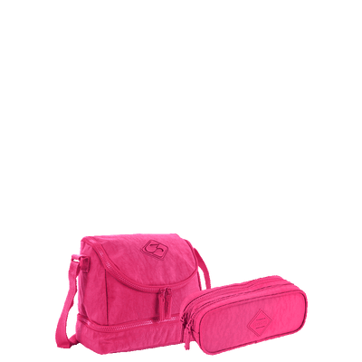 Kit Lancheira 2 Compartimentos e Estojo 2 Compartimentos Sestini Crinkle Rosa - Pink