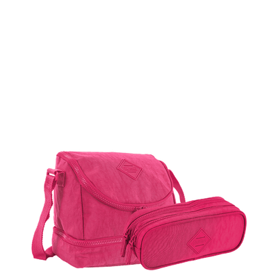 Kit Lancheira 2 Compartimentos e Estojo 2 Compartimentos Sestini Crinkle Rosa - Pink