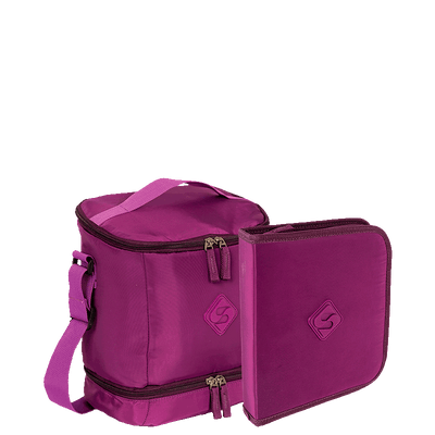 Kit  Lancheira Fitness 2 Compartimentos e Estojo Artistico - Roxo