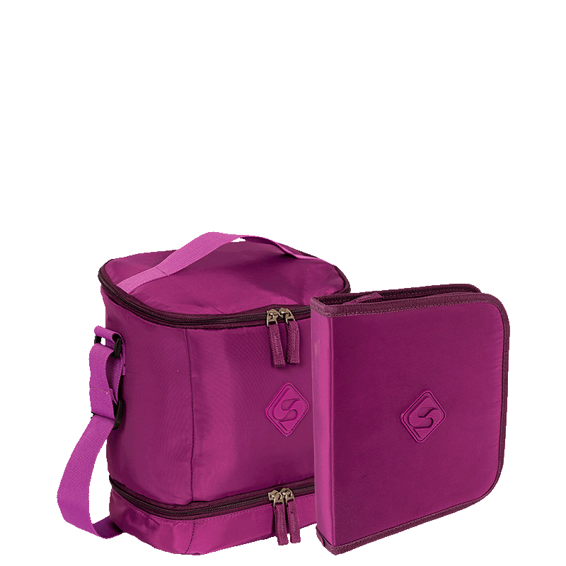 Kit  Lancheira Fitness 2 Compartimentos e Estojo Artistico - Roxo