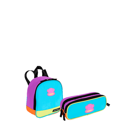 Kit  Lancheira Pequena e Estojo 2 Compartimentos Paul Frank Authentic - Laranja
