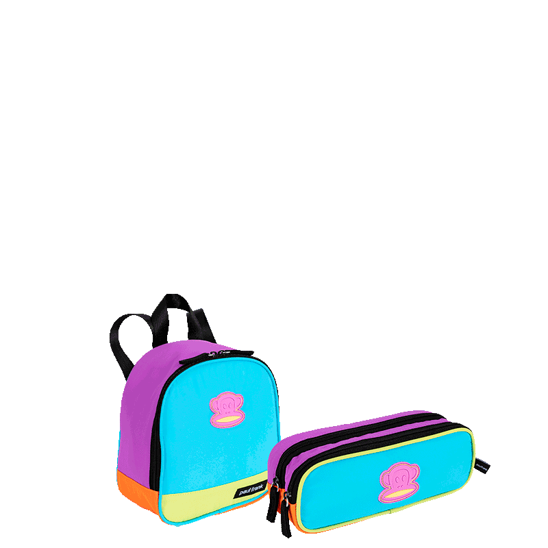Kit  Lancheira Pequena e Estojo 2 Compartimentos Paul Frank Authentic - Laranja