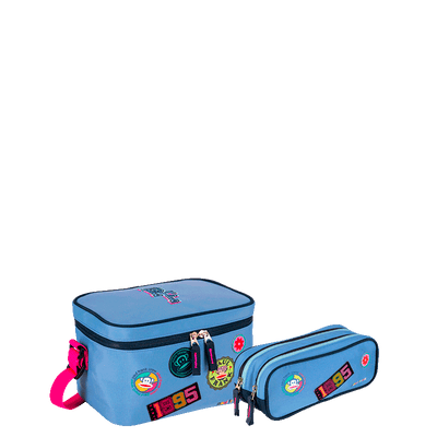 Kit  Lancheira Grande e Estojo 2 Compartimentos Paul Frank Casual - Azul