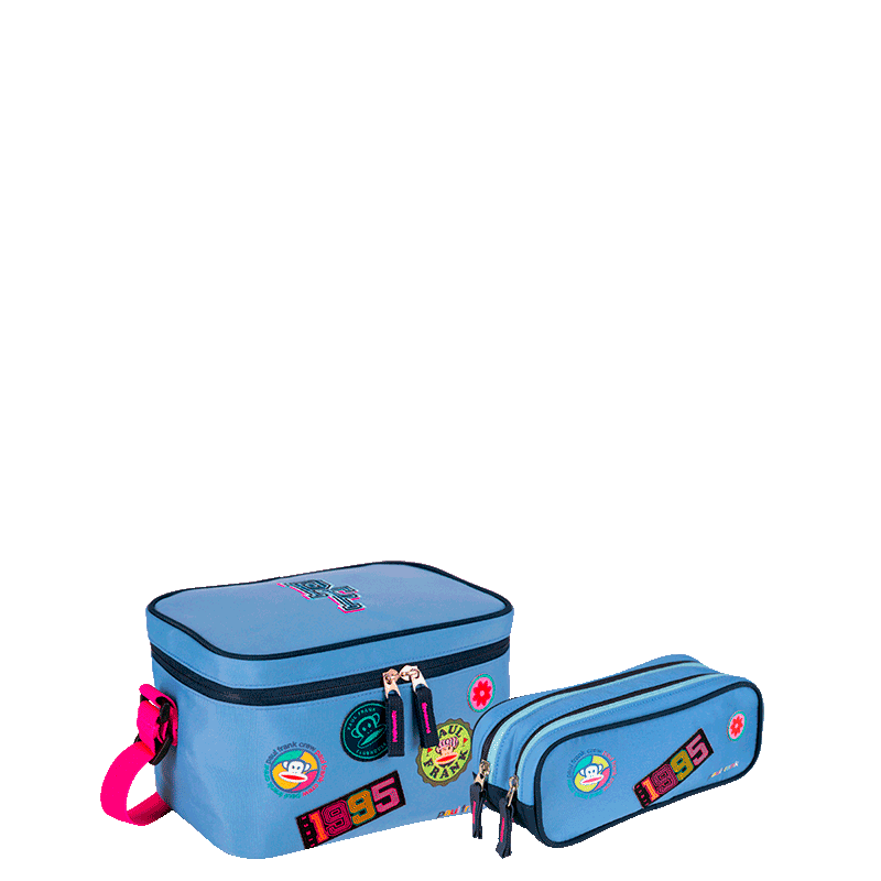 Kit  Lancheira Grande e Estojo 2 Compartimentos Paul Frank Casual - Azul