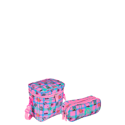 Kit  Lancheira Grande e Estojo 2 Compartimentos Capricho Student - Rosa Claro