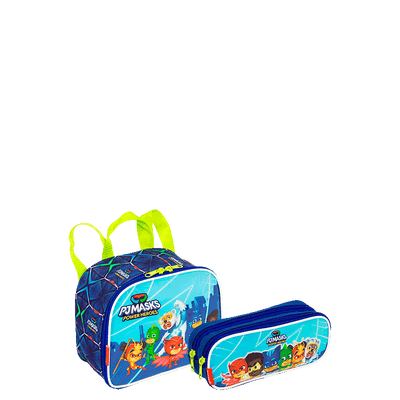 Kit  Lancheira Pequena e Estojo 2 Compartimentos Pj Masks M Power Heroes - Colorido