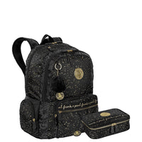 Kit  Mochila 2 Compartimentos e Estojo Box Especial Paul Frank Styles - Preto com Amarelo