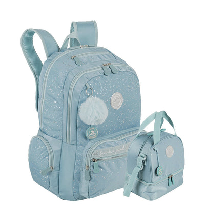 Kit  Mochila 2 Compartimentos e Lancheira 2 Compartimentos Paul Frank Styles - Turquesa