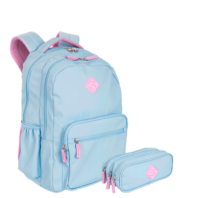 Kit  Mochila 2 Compartimentos Sestini College e Estojo 3 Compartimentos Sestini Hydroblock - Azul