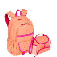 Kit  Mochila 2 Compartimentos e Lancheira com Bolso Frontal Sestini Lover - Coral