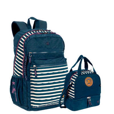 Kit  Mochila 2 Compartimentos e Lancheira 2 Compartimentos Paul Frank World - Azul Marinho