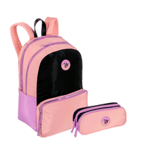 Kit  Mochila 2 Compartimentos e Estojo 2 Compartimentos Capricho Block - Coral