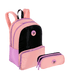 Kit  Mochila 2 Compartimentos e Estojo 2 Compartimentos Capricho Block - Coral