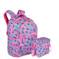 Kit  Mochila Grande 2 Compartimentos e Lancheira Grande Capricho Student - Rosa Claro