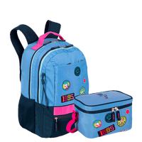 Kit  Mochila 2 Compartimentos e Lancheira Grande Paul Frank Casual - Azul