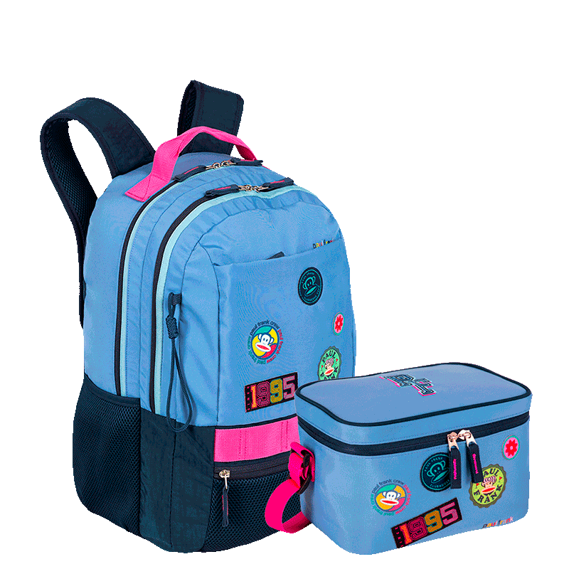 Kit  Mochila 2 Compartimentos e Lancheira Grande Paul Frank Casual - Azul