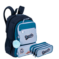 Kit  Mochila 2 Compartimentos Grande e Lancheira 2 Compartimentos Capricho Class - Azul