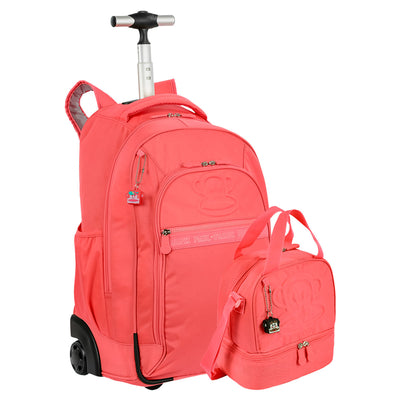 Kit Mochila Carrinho 2 Compartimentos e Lancheira 2 Compartimentos Paul Frank Classics Neon Laranja - Papaya