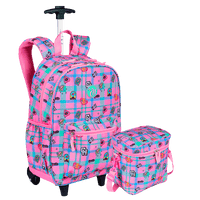Kit  Mochila Carrinho Externo e Lancheira Grande Capricho Student - Rosa Claro