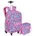 Kit  Mochila Carrinho Externo e Lancheira Grande Capricho Student - Rosa Claro