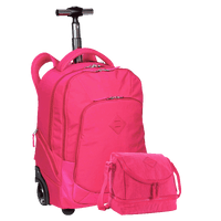 Kit Mochila Carrinho 2 Compartimentos e Lancheira 2 Compartimentos Sestini Crinkle Rosa - Pink