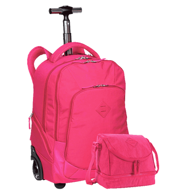Kit Mochila Carrinho 2 Compartimentos e Lancheira 2 Compartimentos Sestini Crinkle Rosa - Pink